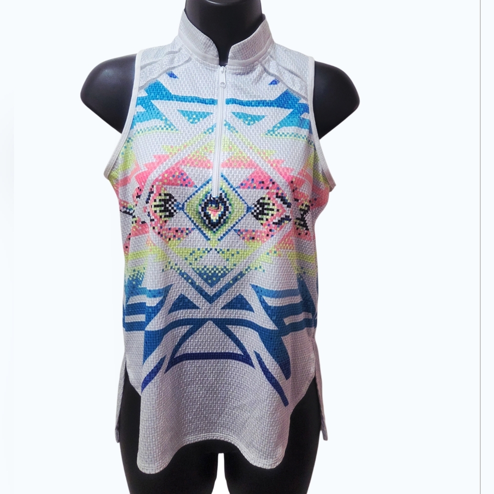 Lucky in Love Vibrant Aztec  Patterned Zip-Up Sleeveless Tank